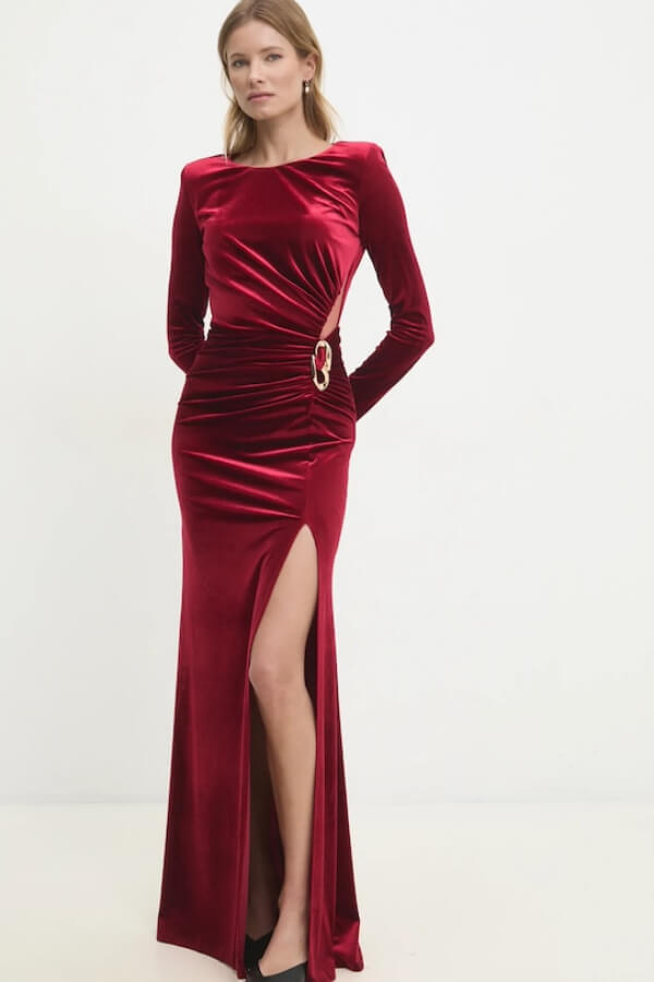 rochie rosie lunga din catifea Answear rochie rosie lunga din catifea Answear
